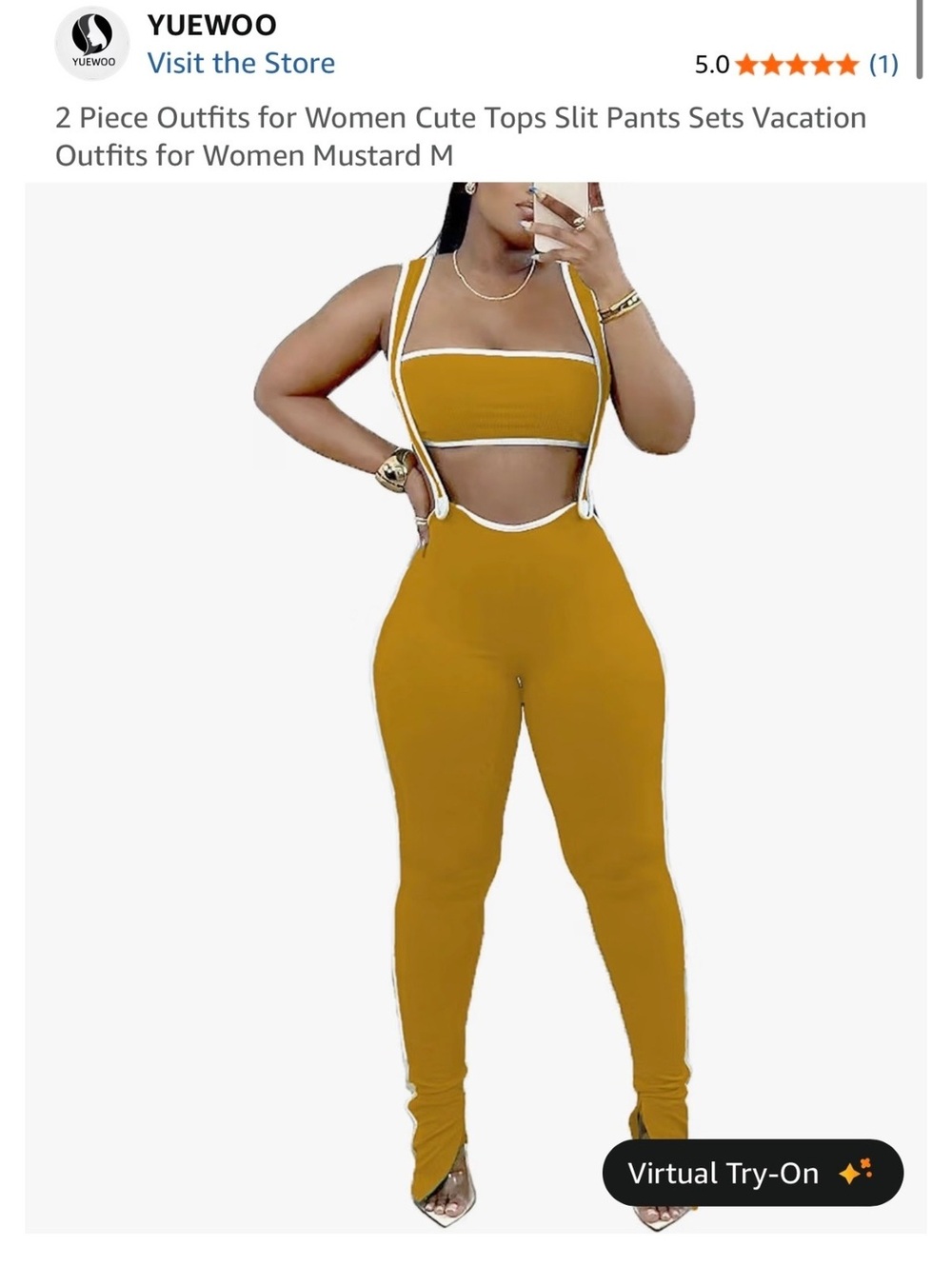 EDITCOZY Women's 2 Piece Sexy Tube Top and Flare Pants Jumpsuit Set Mustard L